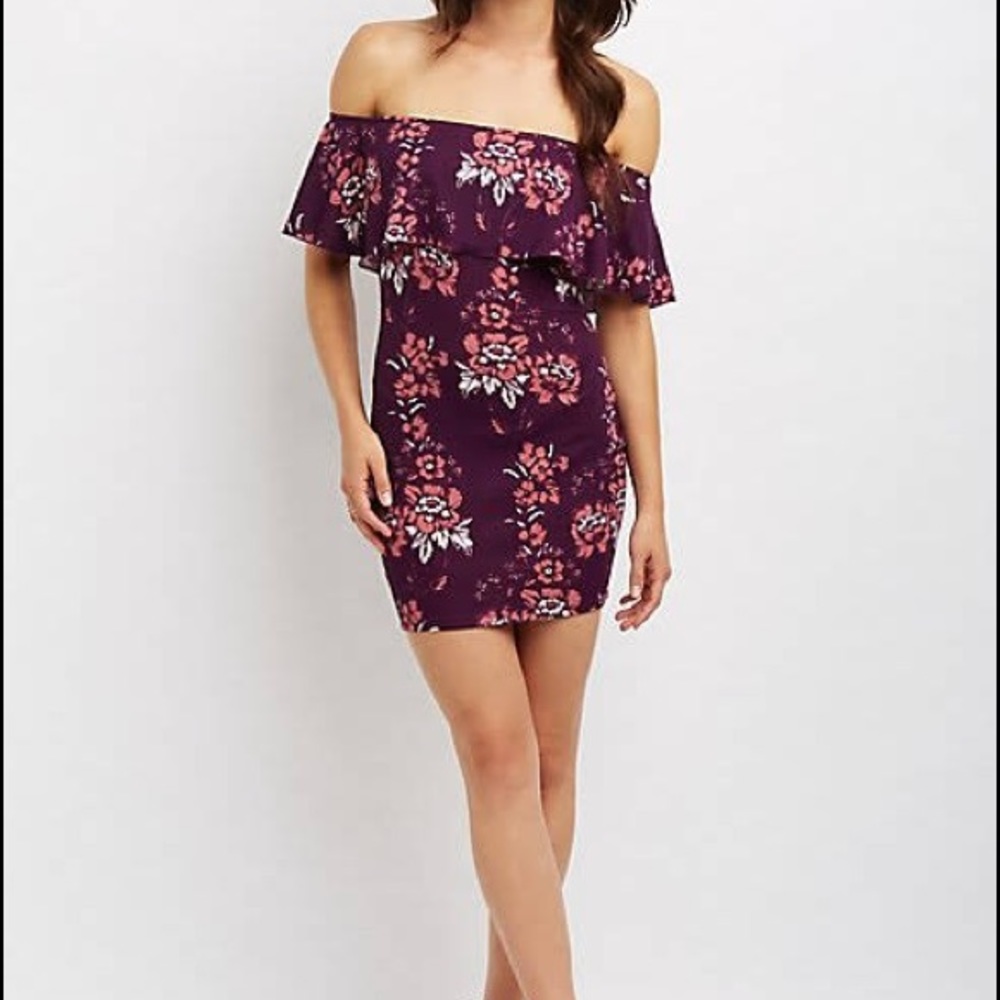 Purple floral off the shoulder dress